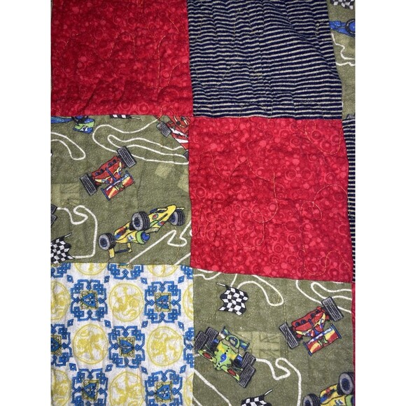 Solar System Baby Quilt – Space Nursery Crib Bedding Quilt Handmade Reversible Space Rockets Planets Race Cars Baby Quilt
